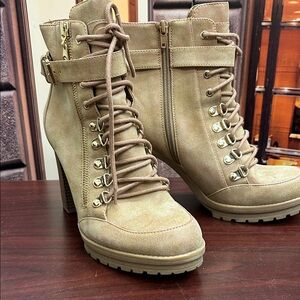 Guess Tan Lace-Up High Heel Boots